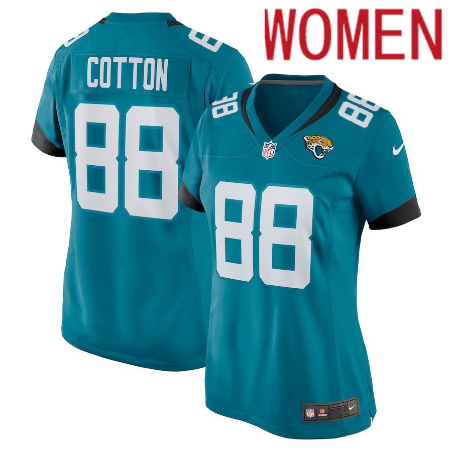 Women Jacksonville Jaguars #88 Jeff Cotton Nike Green Game Player NFL Jersey->women nfl jersey->Women Jersey